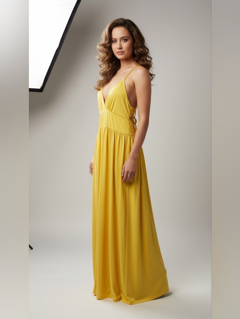 Yellow V-Neck Maxi Dress - Women